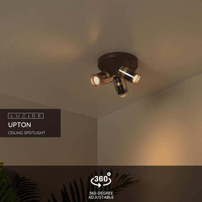 Lucide UPTON - Stropné bodové svietidlo - 3xGU10 - Smoke Grey